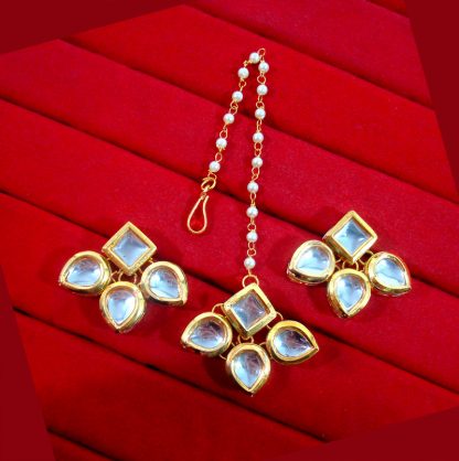 KC13,Daphne Gold Tone Kundan Stone Women Maang Tikka Earring Set For Women -1