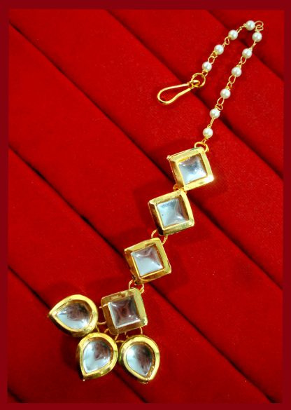 KC16, Daphne Pretty Kundan Carving Maang Tikka With Earrings Set, Best Gift For Women-2