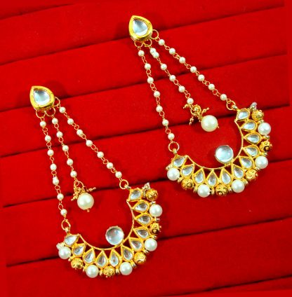 KC17, Traditional Gold Tone Kundan and Pearl Earring and Maang Tikka Set For Women-2