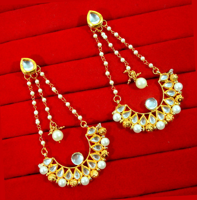 KC17E, Traditional Gold Tone Kundan and Pearls Earring For Xmas Special For Women