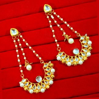 KC17E, Traditional Gold Tone Kundan and Pearls Earring For Xmas Special For Women