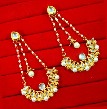 KC17E, Traditional Gold Tone Kundan and Pearls Earring For Xmas Special For Women