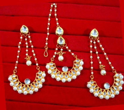 KC18, Daphne Traditional Kundan Carving Maang Tikka With Earrings For Women