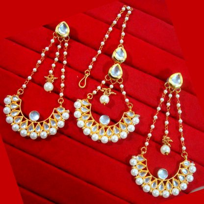 KC18, Daphne Traditional Kundan Carving Maang Tikka With Earrings For Women -2