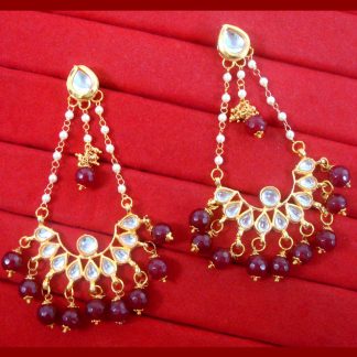 KC21 Stylish Kundan Onyx Beads Carving Earrings set For Women