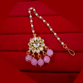 KC22 Latest Kundan Baby Pink Onyx Maang Tikka Set