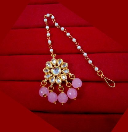 KC22 Latest Kundan Baby Pink Onyx Maang Tikka Set