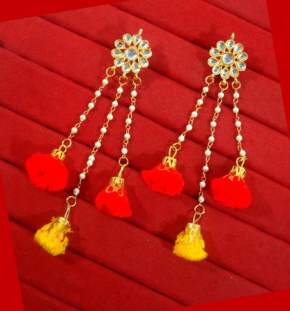 KE48, Daphne Designer Red & Yellow Circular Pom Pom Drop Earring For Women-1