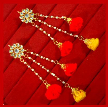 KE48, Daphne Designer Red & Yellow Circular Pom Pom Drop Earring For Women
