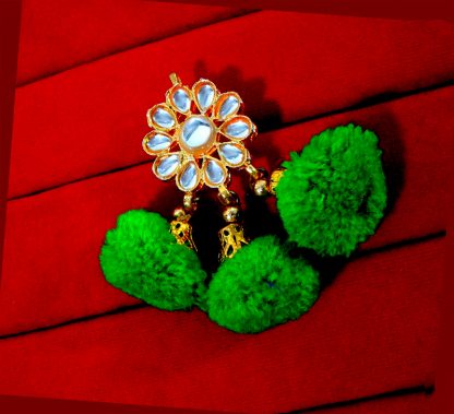 KE81 Trendy Fashion Gold Plated Kundan Green Pom Pom Earring -2