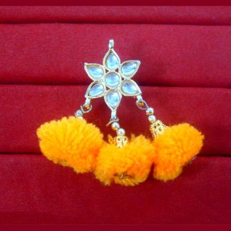 KE82 Latest Fashion Gold Plated Kundan Orange Pom Pom Earring For Trendy Dresses-1