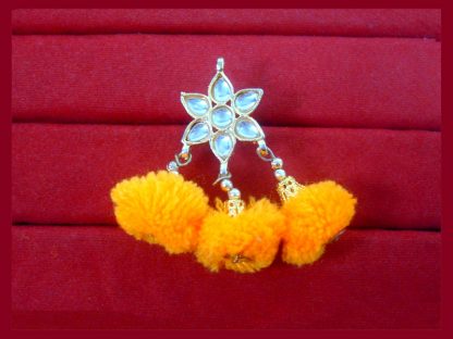 KE82 Latest Fashion Gold Plated Kundan Orange Pom Pom Earring For Trendy Dresses-1