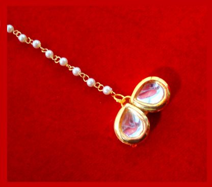 MAG73, Small Stylish Kundan Pearls Maang Tikka , Best Gift For Women