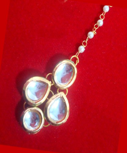 MAG74, Beautiful Indian Style Kundan Pearls Maang Tikka For Women -2