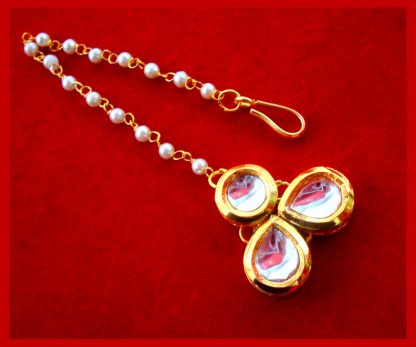 MAG75 Daphne Stylish Kundan Pearls Carving Maang Tikka , Best Gift to Women-1
