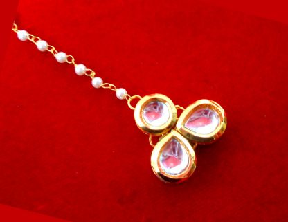 MAG75 Daphne Stylish Kundan Pearls Carving Maang Tikka , Best Gift to Women-2