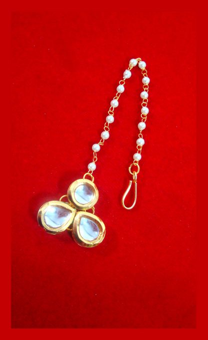 MAG75 Daphne Stylish Kundan Pearls Carving Maang Tikka , Best Gift to Women