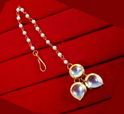 MAG77 Daphne Stylish Kundan Pearls Carving Maang Tikka, Best Gift to Women