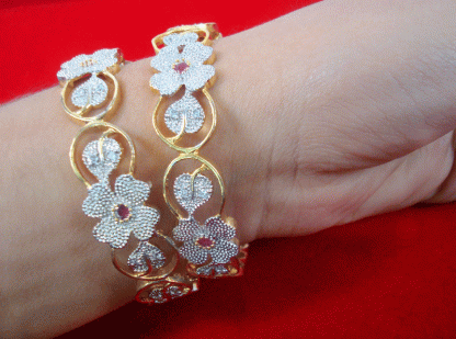 B54 Daphne Zircon Flower Studded Pink Shade Bangles For Womenfront view