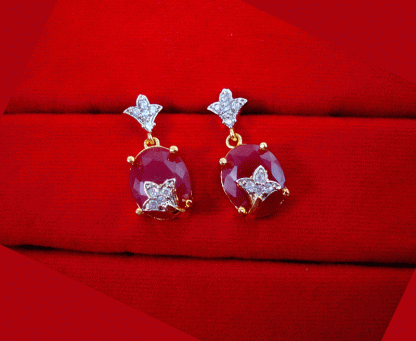 CBU55, Super Saver Zircon Studded Ruby Shade Fashion Earrings Combo Gift