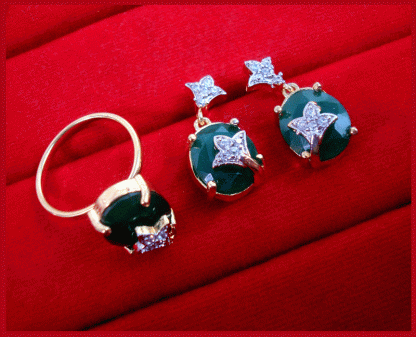 CBU56, Super Saver Zircon Studded Emerald Shade Fashion Earrings with Ring Combo for Gift