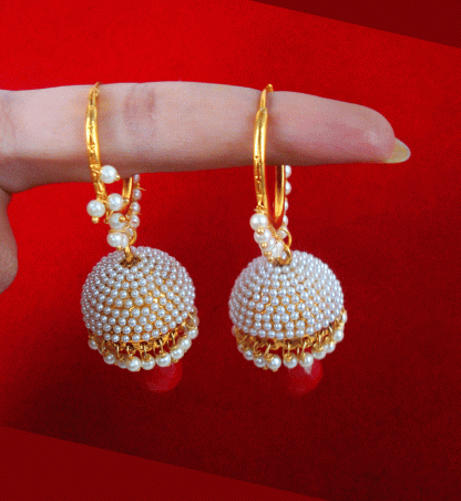 JM15 Daphne Red Drop Jhumki Earrings Valentine Gift for Wife -1