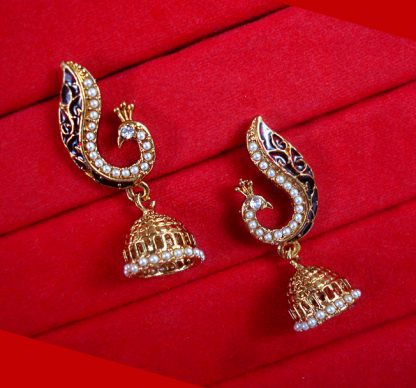 JM16 Daphne Peacock Style Meenakari Jhumki Earrings Valentine Gift for Wife-1