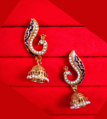 JM16 Daphne Peacock Style Meenakari Jhumki Earrings Valentine Gift for Wife