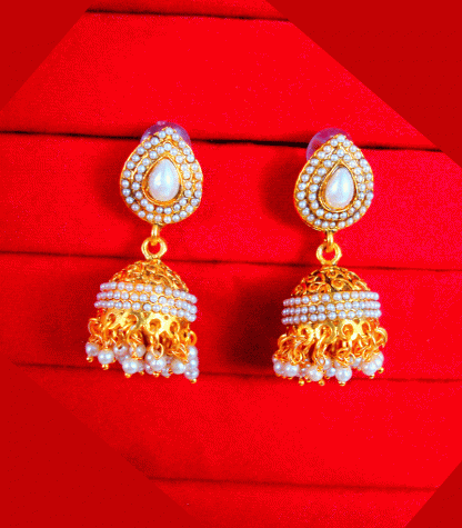 JM17 Daphne Gold Plated Pearls Jhumki Earrings Valentine Gift for Wife