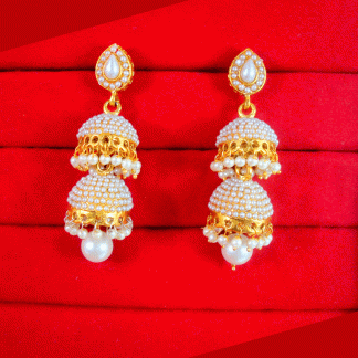 JM19 Traditional Gold Plated Pearls Drop Jhumki Earrings Set Valentine Gift