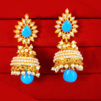 JM20 Daphne Blue Golden Pearls Jhumki For Earring For Women Valentine Special