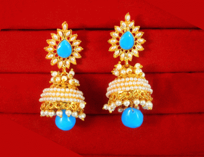 JM20 Daphne Blue Golden Pearls Jhumki For Earring For Women Valentine Special