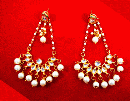 KC24 Classic Style Kundan White Pearls Earrings 1 Set