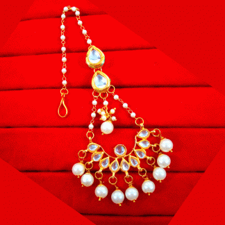 KC24 Classic Style Kundan White Pearls Maang Tikka Set