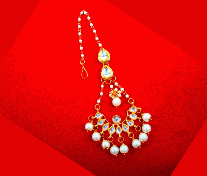 KC24 Classic Style Kundan White Pearls Maang Tikka Set-1