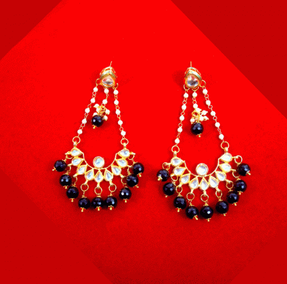 KC25 Traditional Style Kundan Black Onyx Earrings