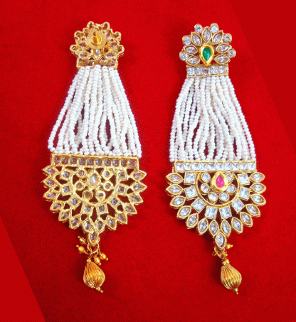 KE83 Classic White Pearls Kundan Jhumar Style Earring For Women Valentine Special-1