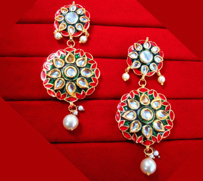 KE878 Daphne Ethnic Style Kundan Meena Kundan Earring For Women circle