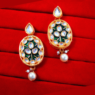 KE89 Daphne Oval Shaped Kundan Meena Carving Earring For Women Valentine Special-1