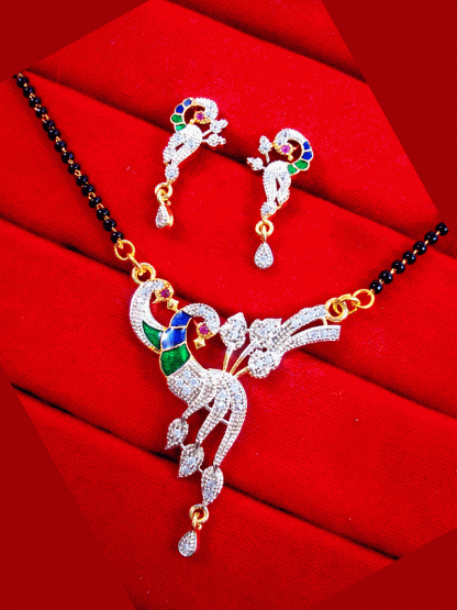 S921 Daphne Zircon Peacock Meenakari Mangalsutra for Women, Valentine Special