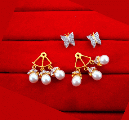 ZE79 Daphne Butterfly Pearls Zircon Studded Adjust Earrings Set