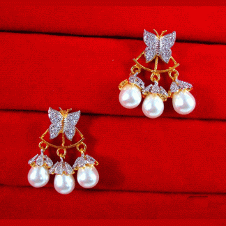 ZE79 Daphne Butterfly Pearls Zircon Studded Self Adjust Earrings Set full view