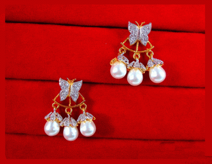 ZE79 Daphne Butterfly Pearls Zircon Studded Self Adjust Earrings Set full view