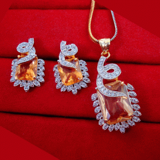 ZR20 Daphne Glitz Premium Quality Amber Zircon Pendant With Earrings Gift for Wife