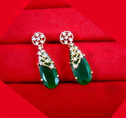 ZR22 Daphne Leaf Shaped Green Zircon Studded with Earring Valentine Special