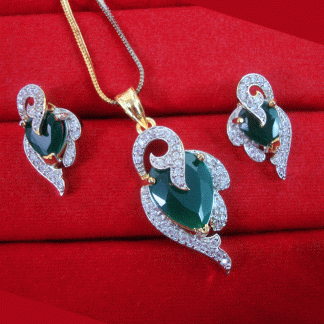 ZR23 Dazzling Fine Zircon Emerald Shade Pendant With Earrings Valentine Special