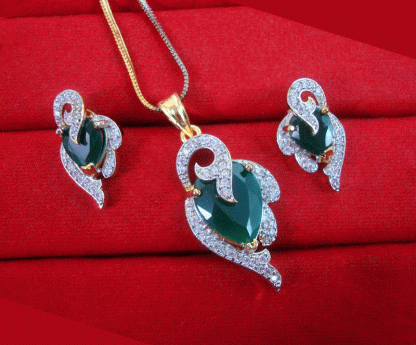 ZR23 Dazzling Fine Zircon Emerald Shade Pendant With Earrings Valentine Special