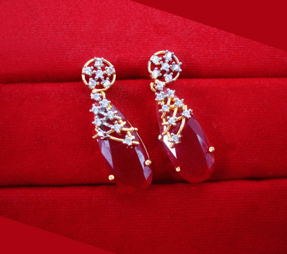 ZR24 Daphne Leaf Shaped Ruby Shade Zircon Earring Valentine Special
