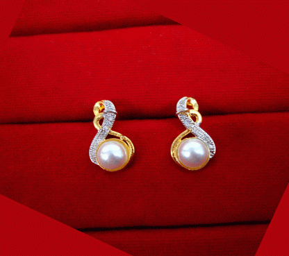ZR25 Daphne White Pearl Two-Tone Earrings for Women Valentine Special