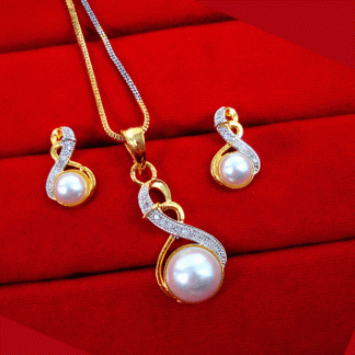 ZR25 Daphne White Pearl Two-Tone Pendant Earrings for Women Valentine Special